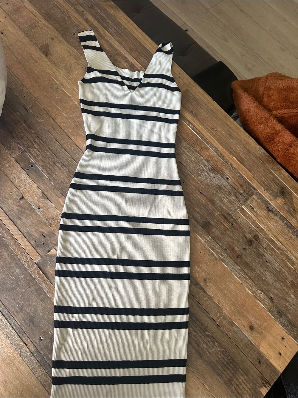 Meshki Cream Midi Dress with Black Stripes